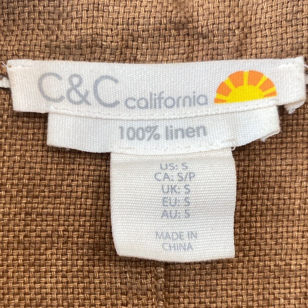 C&C California 100% Linen Golden Brown Snap Front Utility Jacket Shacket - Picture 2 of 6